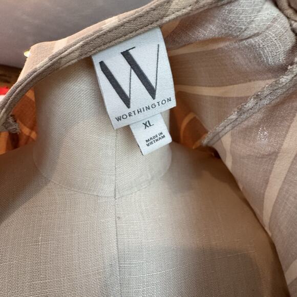 Worthington size extra large shift dress short sleeve balloon tan beige vertical - Picture 6 of 7